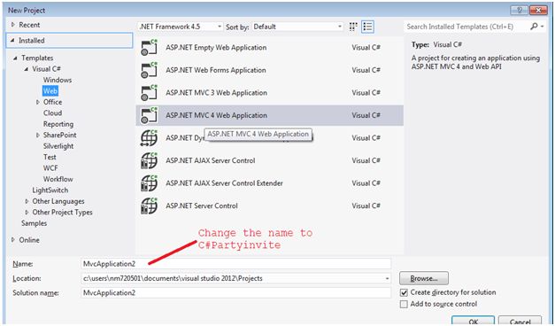 Select the MVC 4 empty project